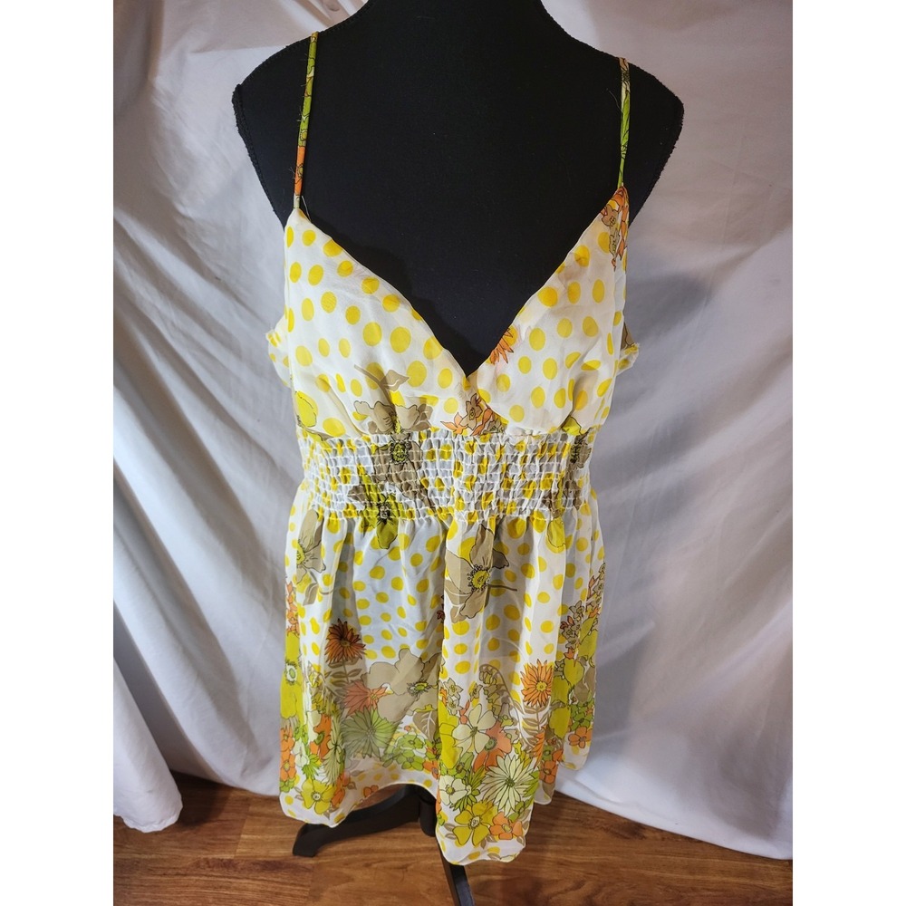Vintage Y2K She's Cool Sheer Floral Baby Doll Tank Size XL Groovy Hippie